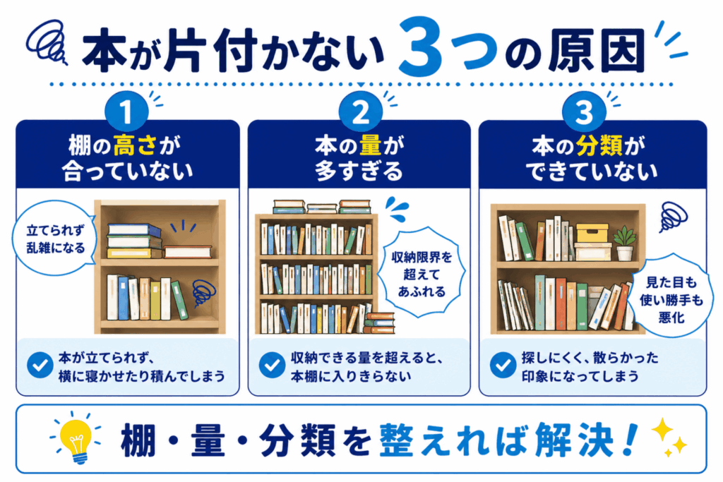 本が片付かない原因の図
