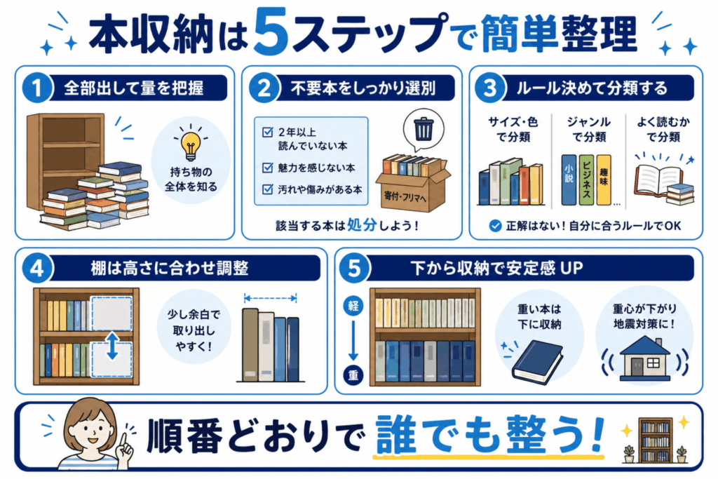本の収納5ステップ