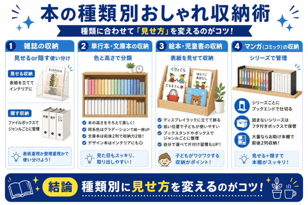 本の種類別の収納