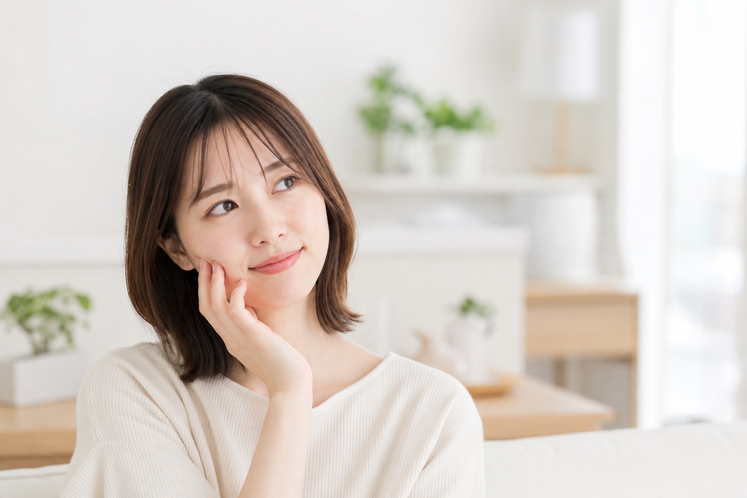 疑問を投げかける雰囲気の日本人女性の人物カット