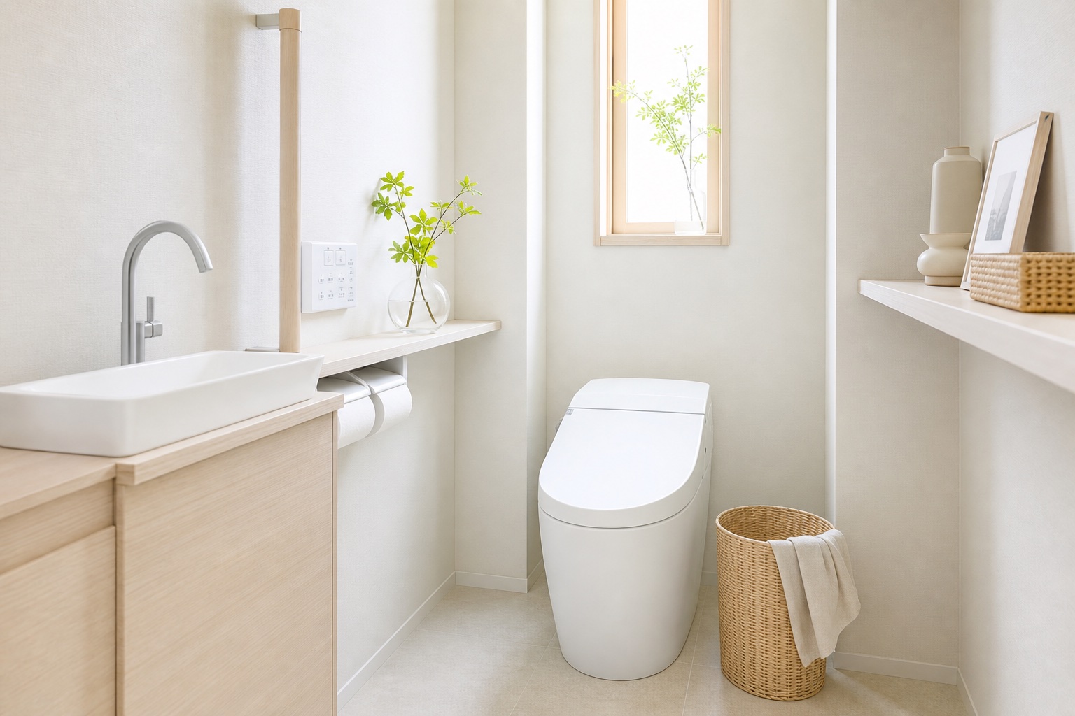 色と素材をそろえたおしゃれなトイレ空間